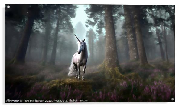 Mythical Unicorn in Forest Clearing Acrylic by Tom McPherson