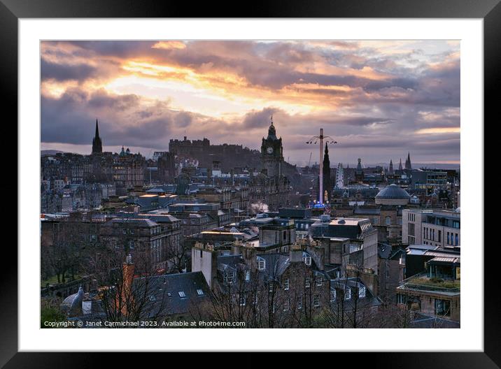 Edinburgh City Skyline at Sunset Framed Mounted Print by Janet Carmichael