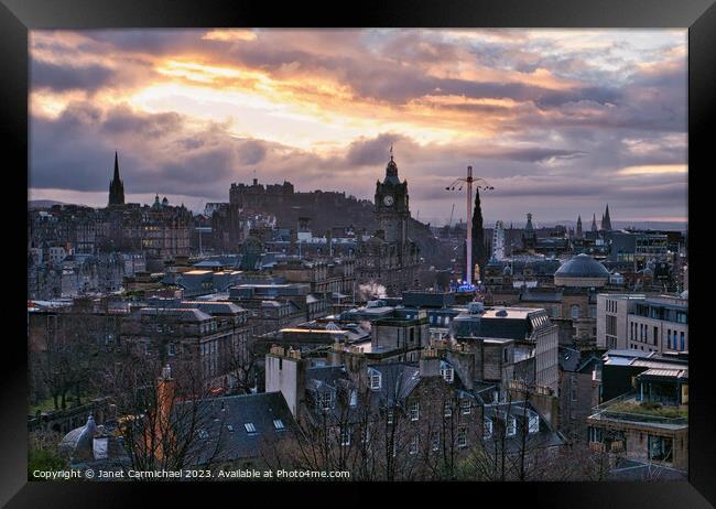 Edinburgh City Skyline at Sunset Framed Print by Janet Carmichael