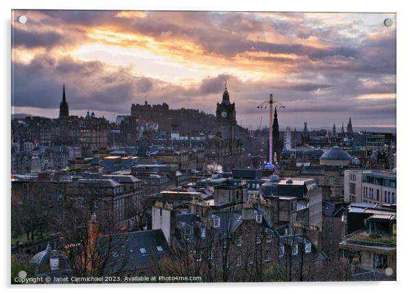 Edinburgh City Skyline at Sunset Acrylic by Janet Carmichael