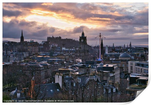 Edinburgh City Skyline at Sunset Print by Janet Carmichael