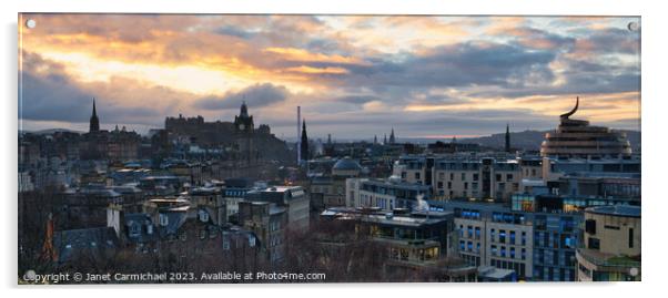 Sunset over Edinburgh Skyline Acrylic by Janet Carmichael