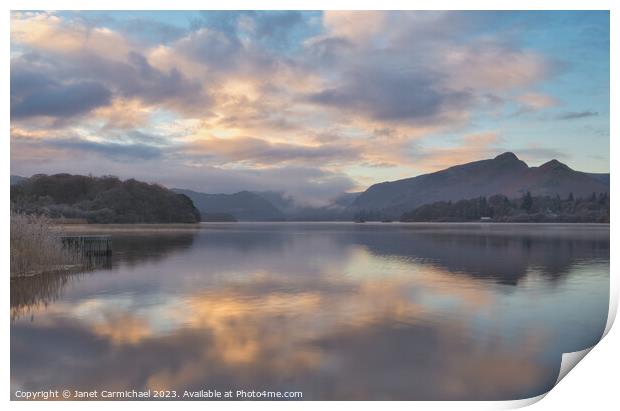 Glory Sunrise over Derwentwater Print by Janet Carmichael