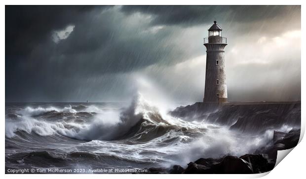 Sea storm on the Moray Firth. Print by Tom McPherson
