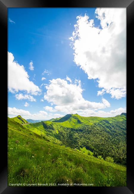 Vertical view from Puy Mary in summer. Photography taken in Fran Framed Print by Laurent Renault