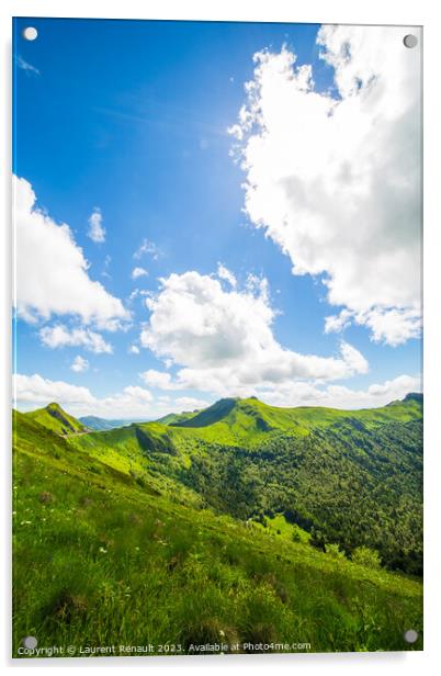 Vertical view from Puy Mary in summer. Photography taken in Fran Acrylic by Laurent Renault