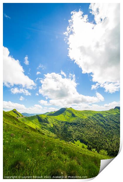Vertical view from Puy Mary in summer. Photography taken in Fran Print by Laurent Renault