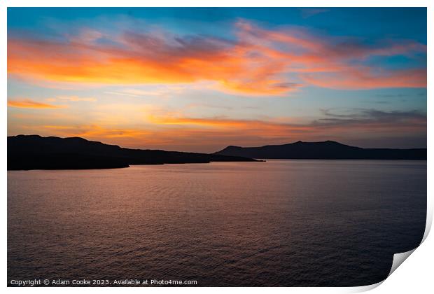 Sunset | Santorini | Greece Print by Adam Cooke