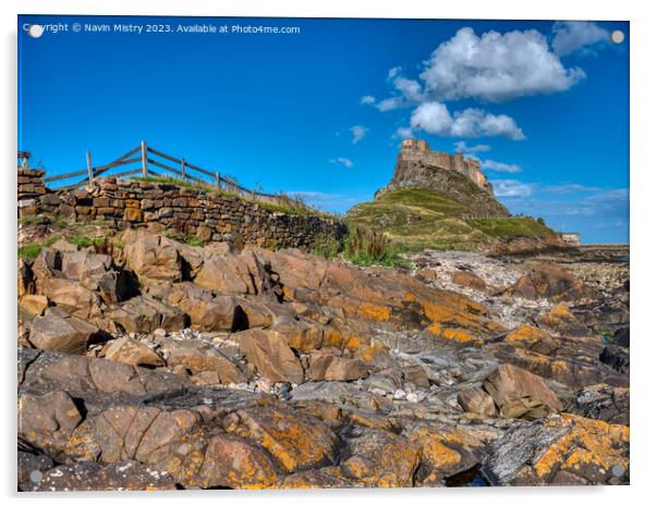 Lindisfarne Castle and Blue Skies Acrylic by Navin Mistry