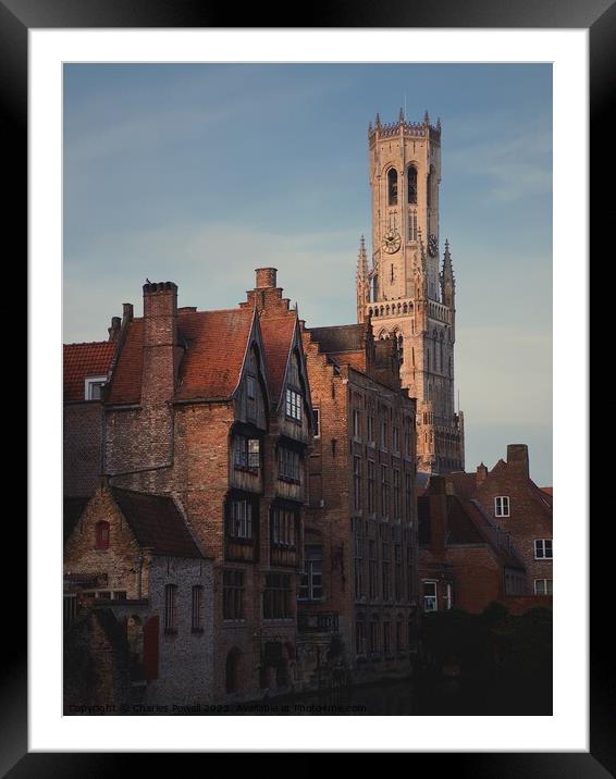 Bruges Belfort Framed Mounted Print by Charles Powell