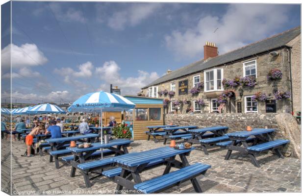 Porthleven Harbour Inn  Canvas Print by Rob Hawkins