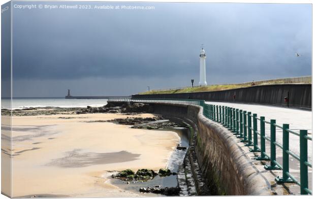 Roker lighthouses beach and pier Canvas Print by Bryan Attewell