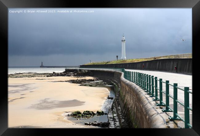 Roker lighthouses beach and pier Framed Print by Bryan Attewell