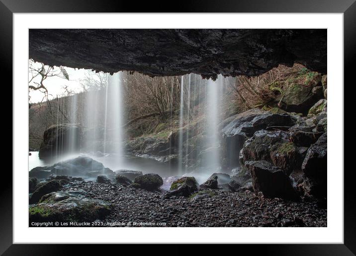 Campsie Falls waterfall  Framed Mounted Print by Les McLuckie