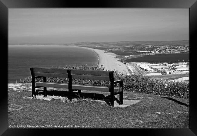 Chesil Beach Dorset Monochrome Framed Print by Diana Mower