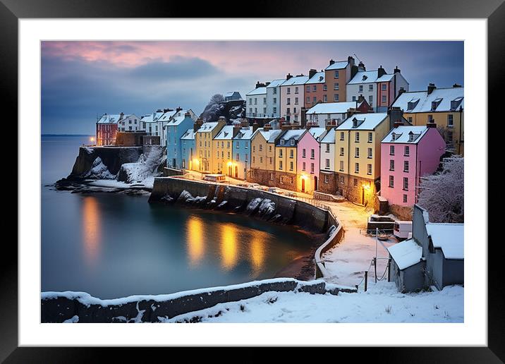 Colourful Village by the Sea  Framed Mounted Print by CC Designs