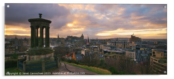 Edinburgh Sunset Panorama Acrylic by Janet Carmichael