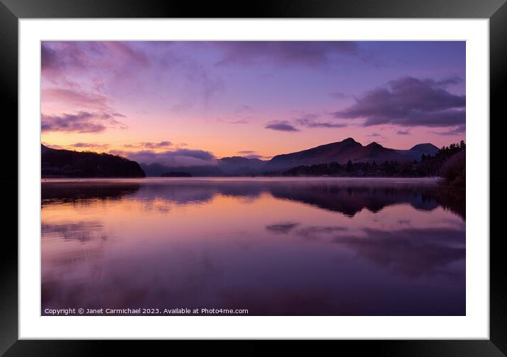 Sunset Silhouettes at Derwentwater Framed Mounted Print by Janet Carmichael