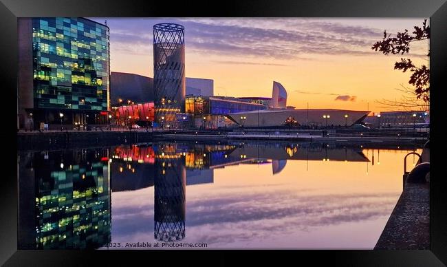 Salford Quays Reflections, Sunset Framed Print by Michele Davis