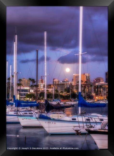 Harbor and the Moon Framed Print by Joseph S Giacalone