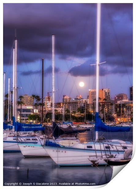 Harbor and the Moon Print by Joseph S Giacalone