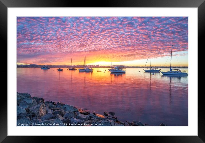 Brilliant Sunrise - San Diego Harbor Framed Mounted Print by Joseph S Giacalone