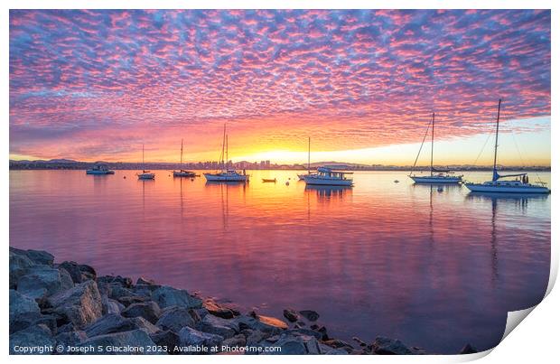 Brilliant Sunrise - San Diego Harbor Print by Joseph S Giacalone