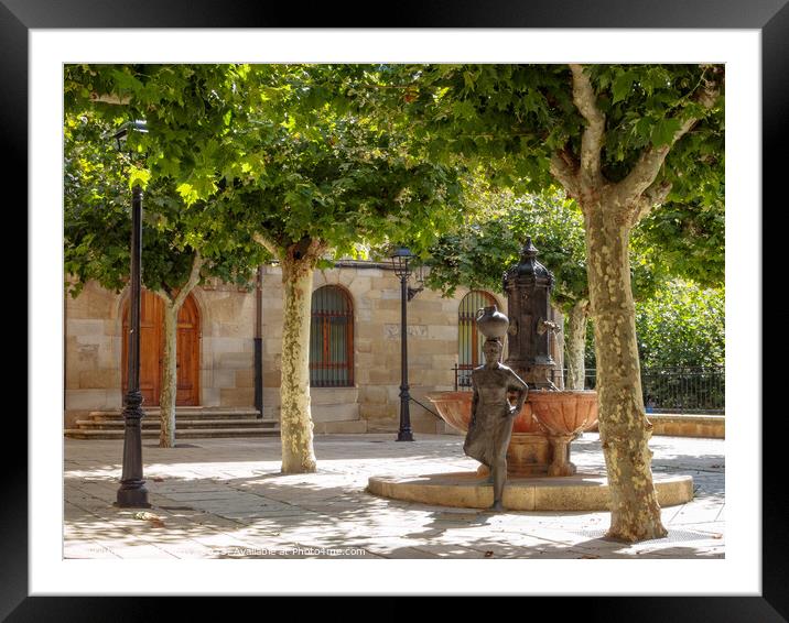 Fountain with Water Woman - Navarrete Framed Mounted Print by Laszlo Konya