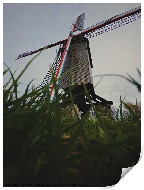 Bruges windmill Print by Charles Powell