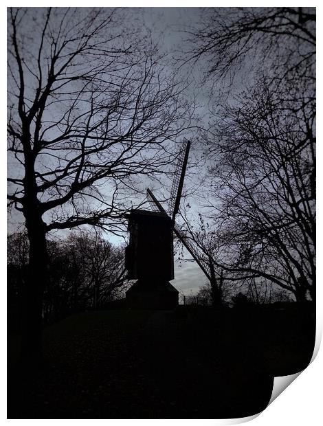 Windmill silhouette Print by Charles Powell