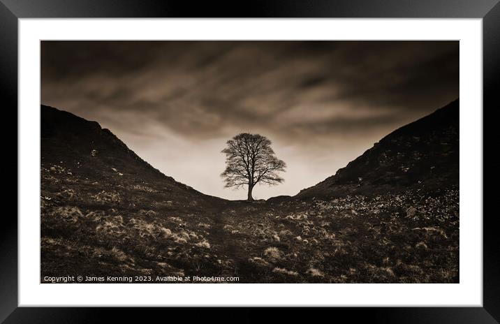 Sycamore Gap under Moody Clouds Framed Mounted Print by James Kenning