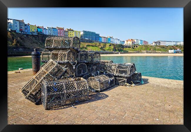 Lobster Pots on Tenby Harbour in South Wales UK Framed Print by John Gilham