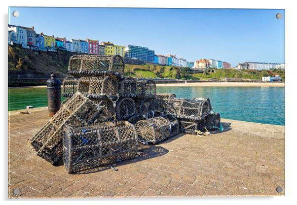 Lobster Pots on Tenby Harbour in South Wales UK Acrylic by John Gilham