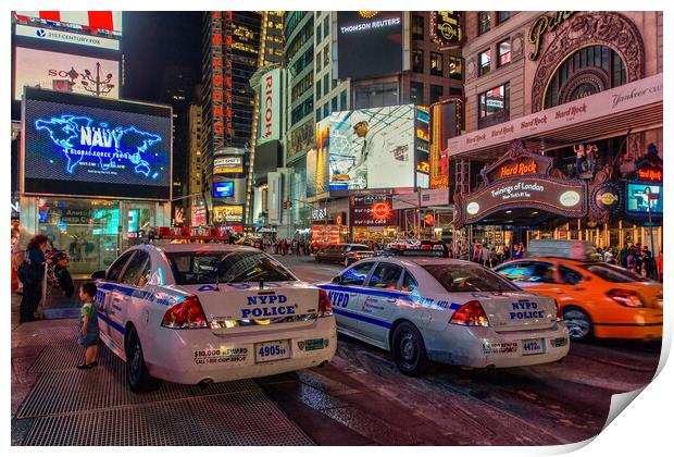 NYPD watch over Times Square.  Print by Alan Matkin