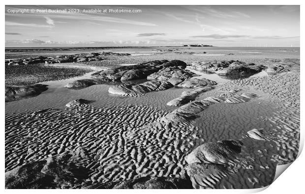 Hilbre Island in Dee Estuary Wirral Peninsula mono Print by Pearl Bucknall