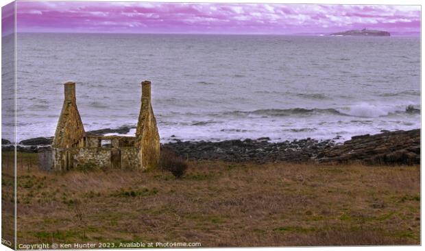 The Ruin, The Wave And The Island Canvas Print by Ken Hunter