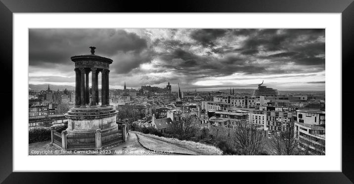 Edinburgh Cityscape in Black and White Framed Mounted Print by Janet Carmichael