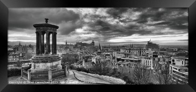 Edinburgh Cityscape in Black and White Framed Print by Janet Carmichael