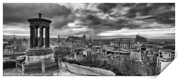 Edinburgh Cityscape in Black and White Print by Janet Carmichael