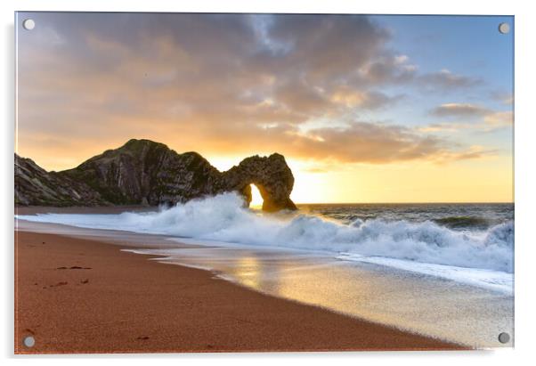 Sunrise through the arch of Durdle Door  Acrylic by Shaun Jacobs