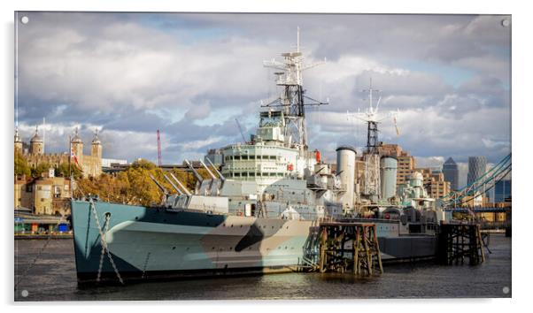 HMS Belfast, City of London. Acrylic by David Jeffery