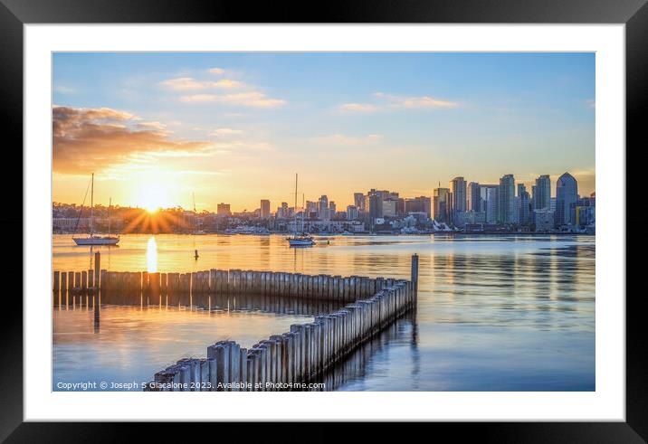 Perfect Sunrise San Diego Harbor Framed Mounted Print by Joseph S Giacalone