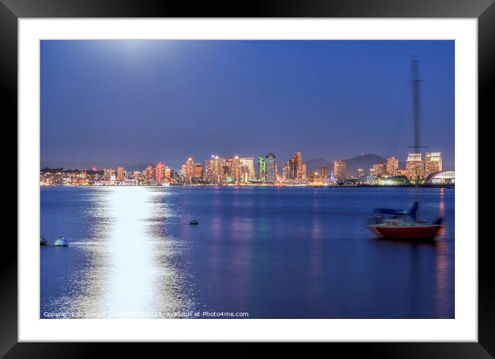 Moonlight For A Skyline - San Diego Framed Mounted Print by Joseph S Giacalone