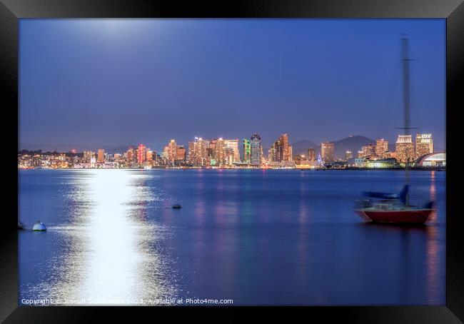 Moonlight For A Skyline - San Diego Framed Print by Joseph S Giacalone