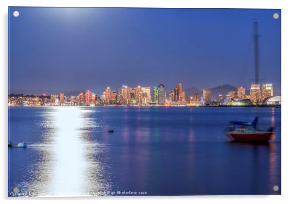 Moonlight For A Skyline - San Diego Acrylic by Joseph S Giacalone