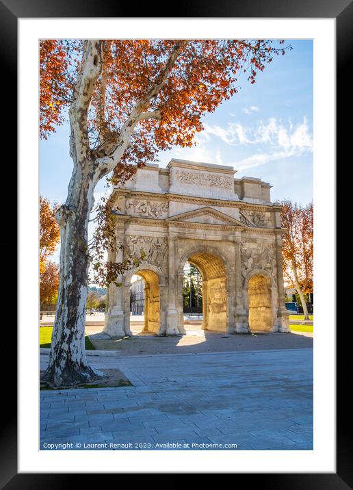 Roman triumphal arch, historical memorial building in Orange cit Framed Mounted Print by Laurent Renault