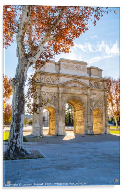 Roman triumphal arch, historical memorial building in Orange cit Acrylic by Laurent Renault