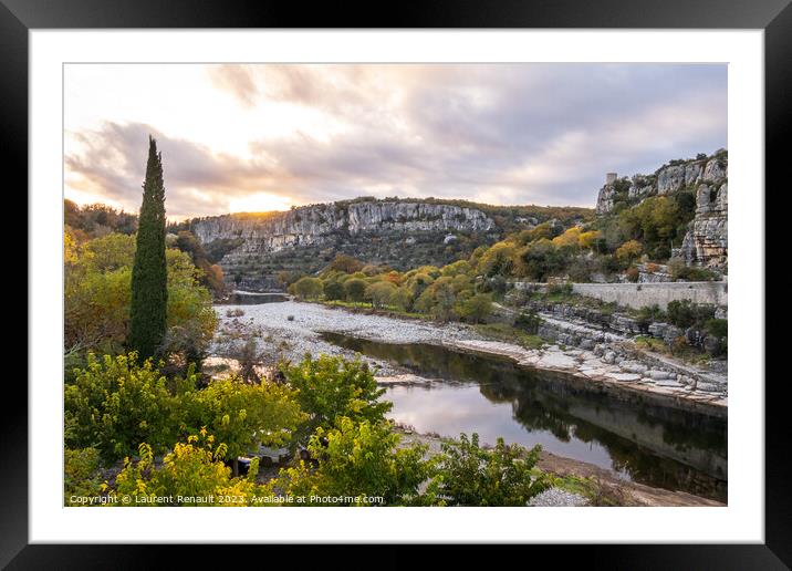 Panorama from the medieval village of Balazuc over Ardèche rive Framed Mounted Print by Laurent Renault