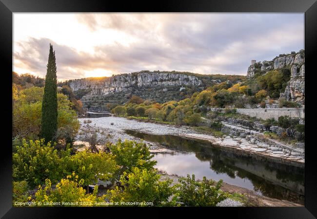 Panorama from the medieval village of Balazuc over Ardèche rive Framed Print by Laurent Renault