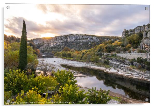 Panorama from the medieval village of Balazuc over Ardèche rive Acrylic by Laurent Renault